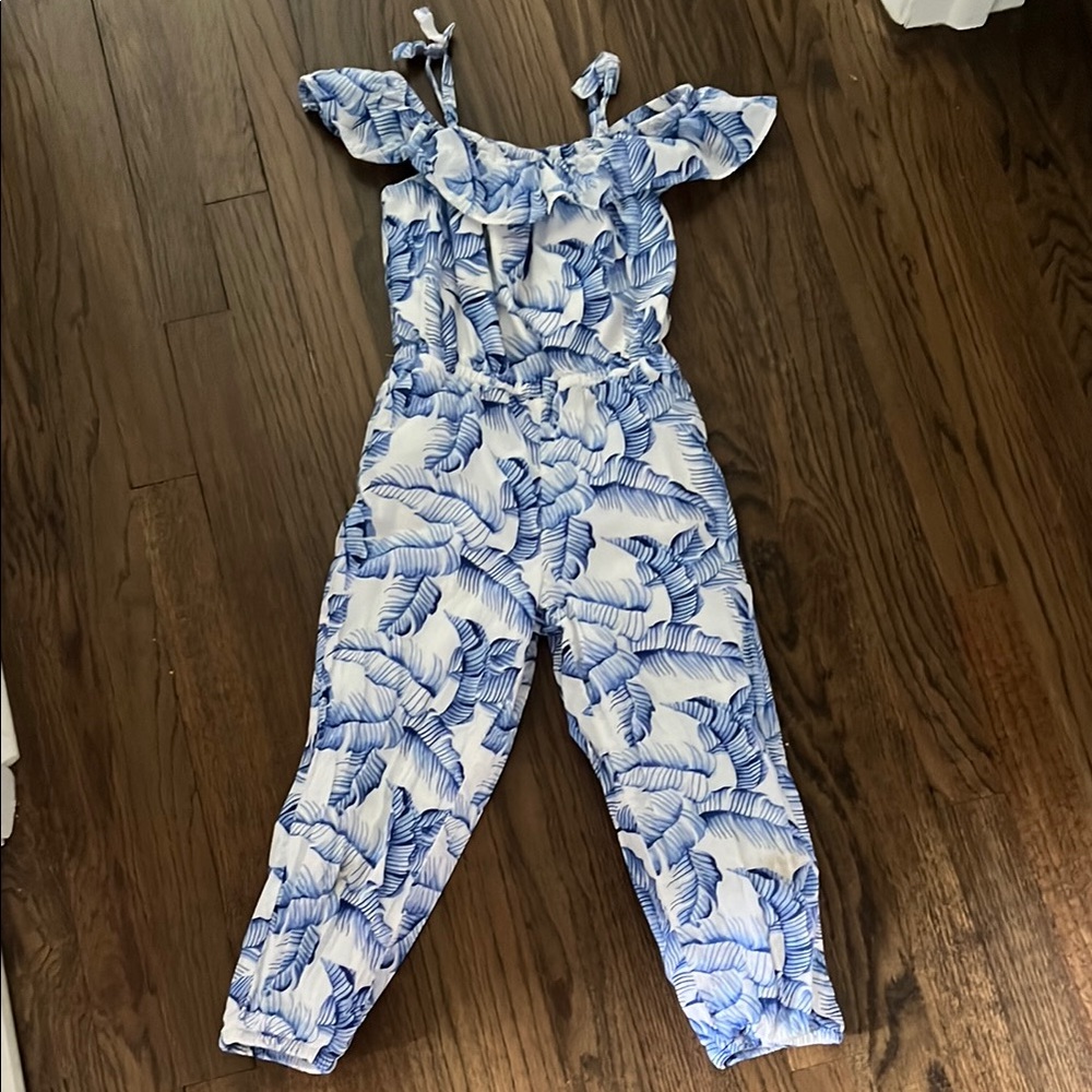 Janie and Jack Blue and White Toile Jumpsuit